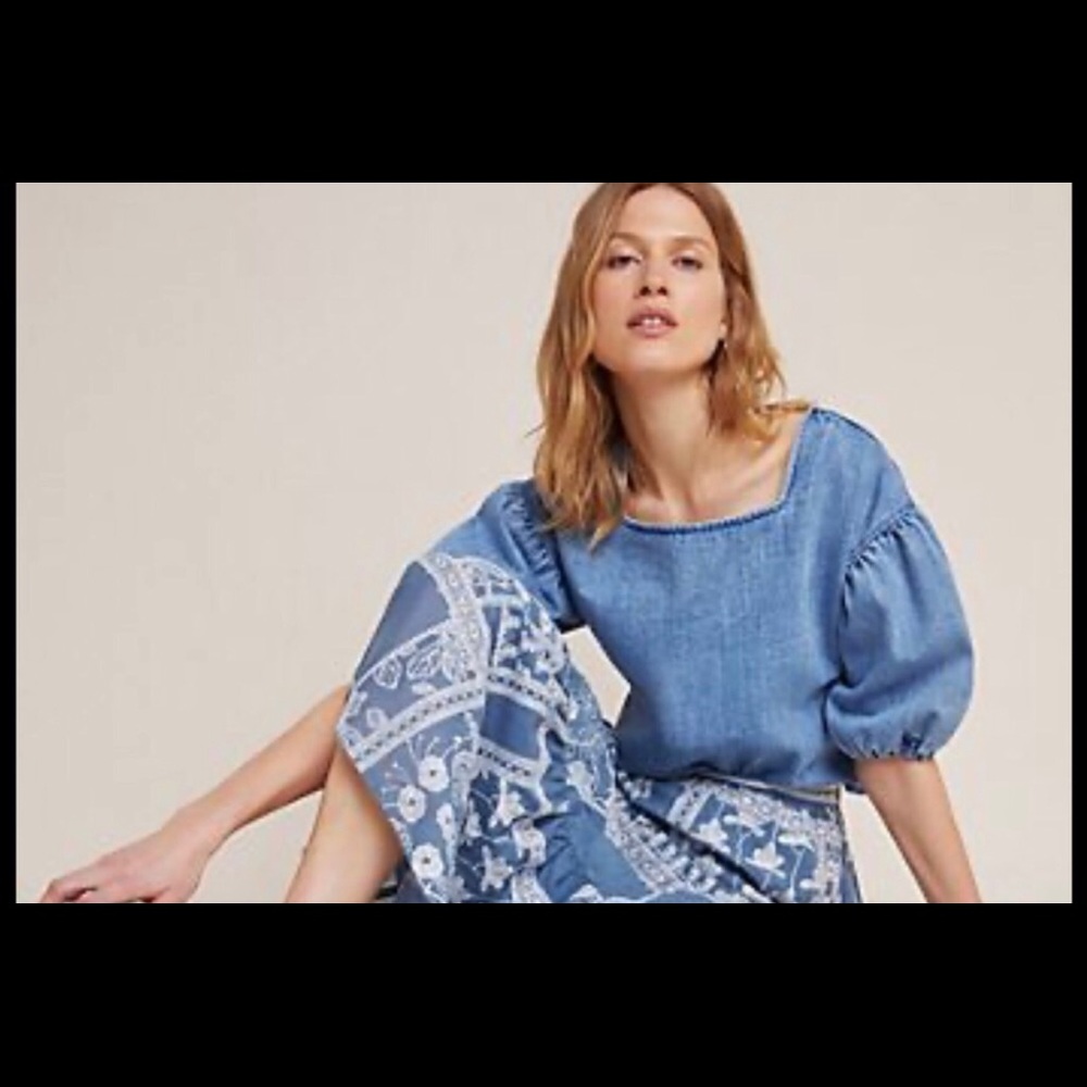 Free People the Odells jean puffy sleeve top - Picture 2 of 6